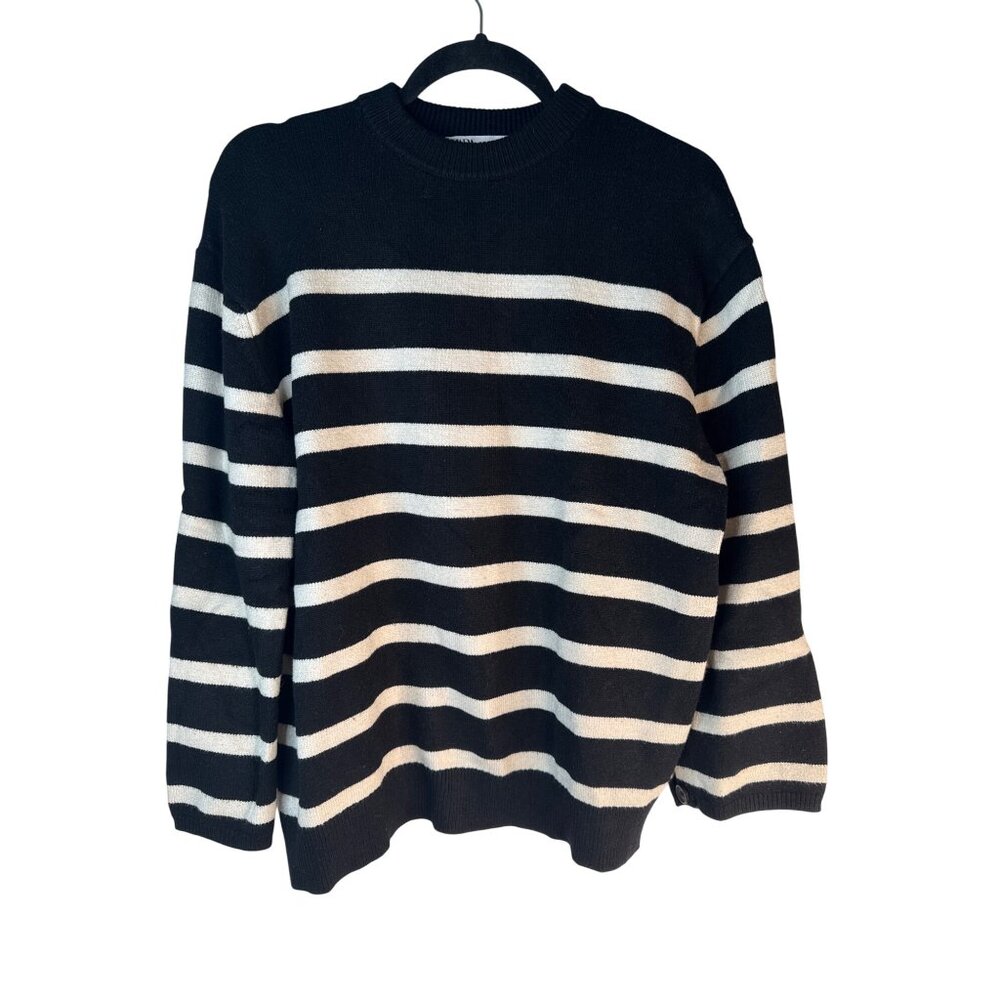 ZARA Striped Small Sweater Black & White Crew Neck Knit